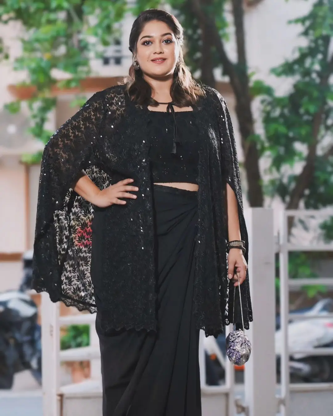 Meghana Raj Stills in Black Designer Gown